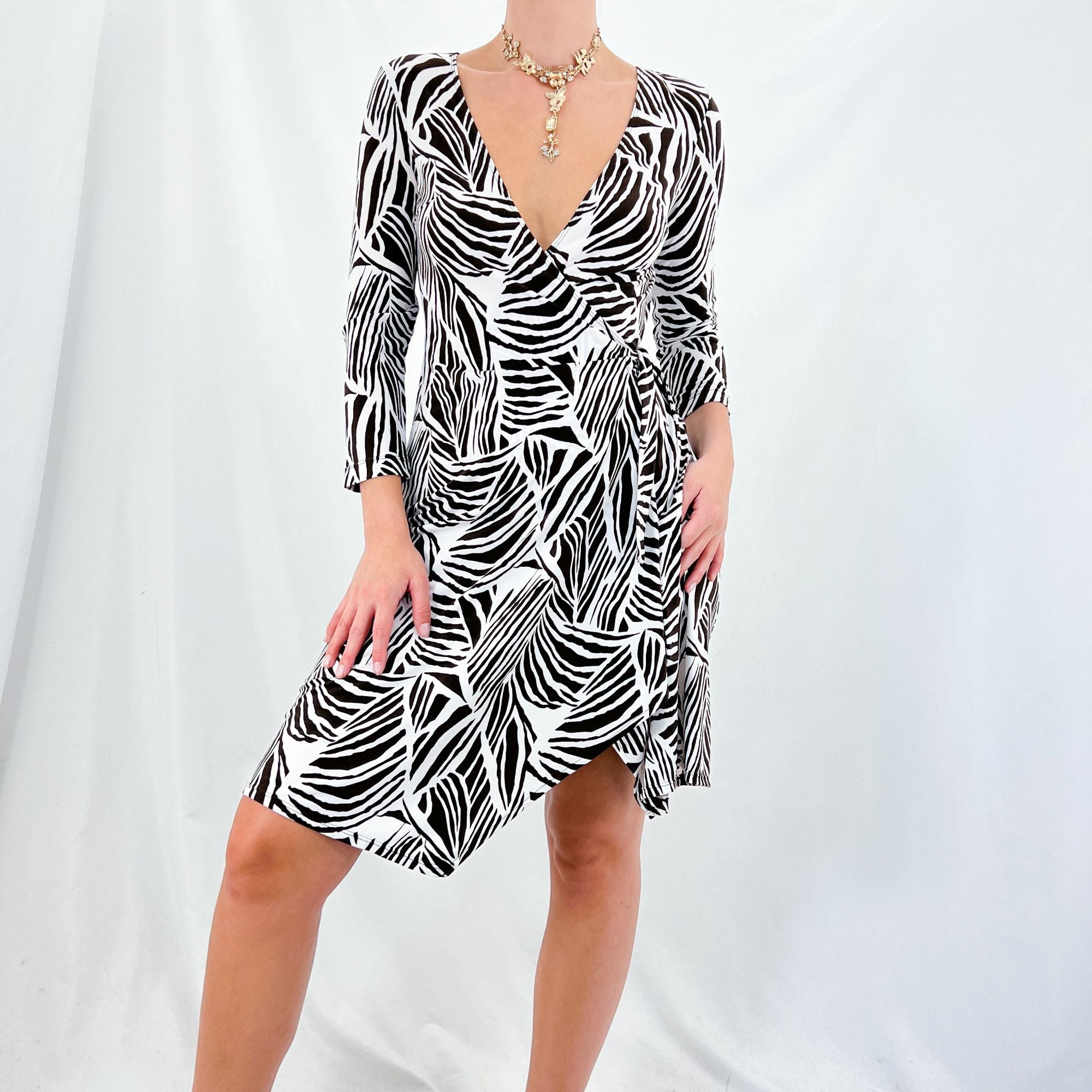 White Zebra Print Wrap Dress [XS ...